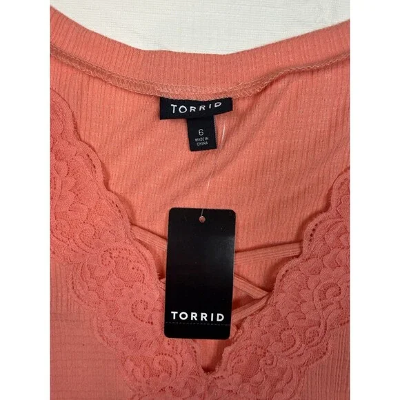 Torrid Lace Up Baby Doll Short Sleeve Top, Coral, NWT, 6X - Picture 5 of 11